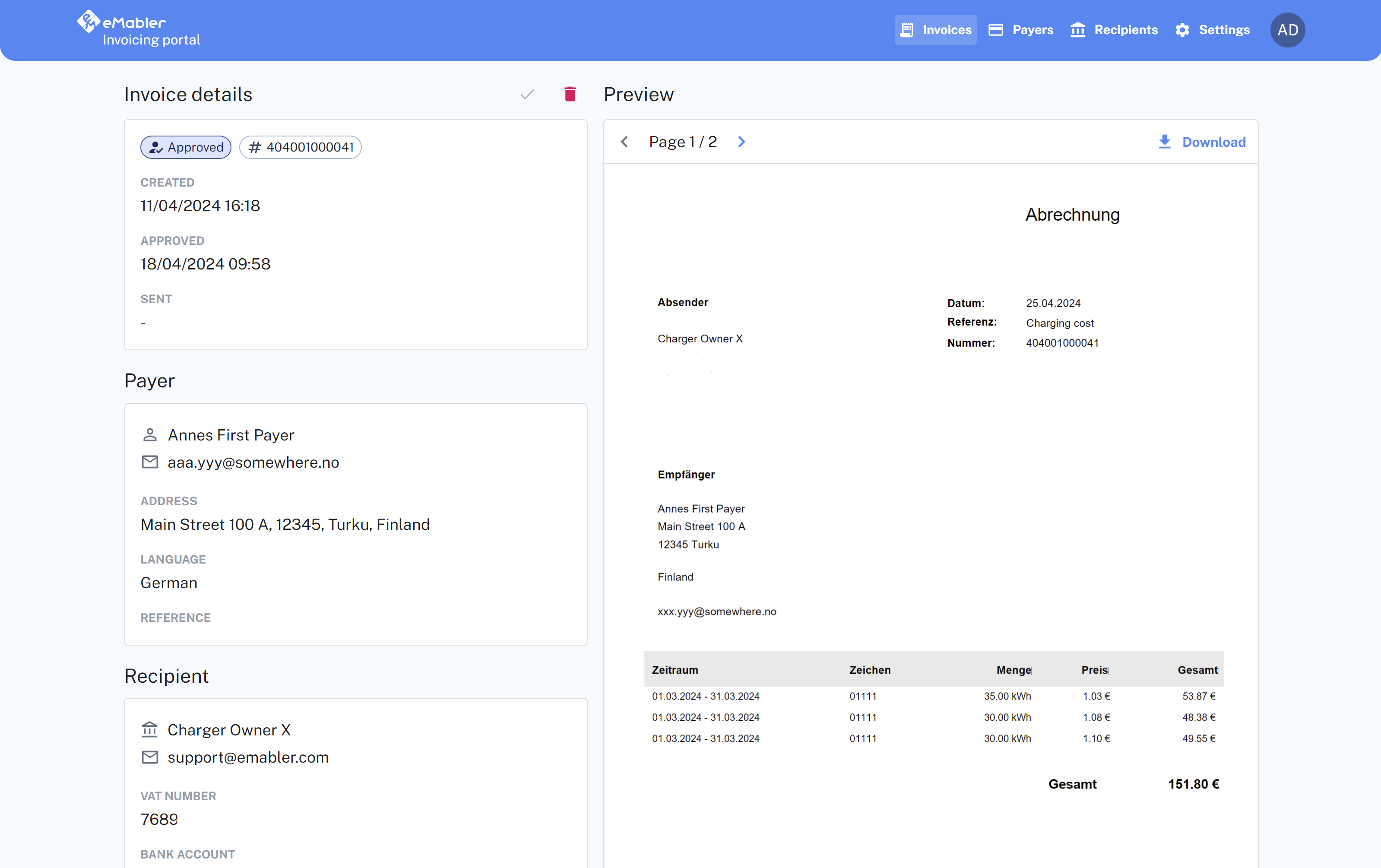 Invoice Portal invoice preview